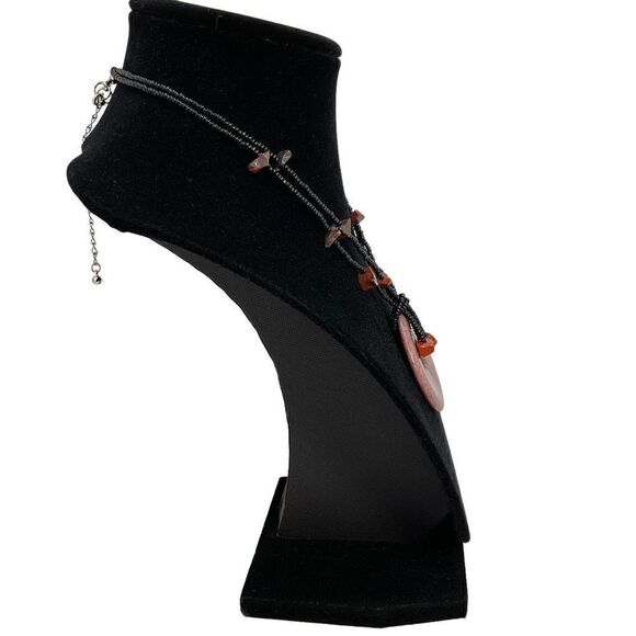 Rhodochrosite Necklace Purple Natural Stone Donut Pendant Black Beaded Chain - Picture 2 of 10